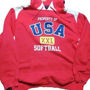 Sport-Tek USA Softball Hoodie Red White Athletic Pullover Size Large L Y2K